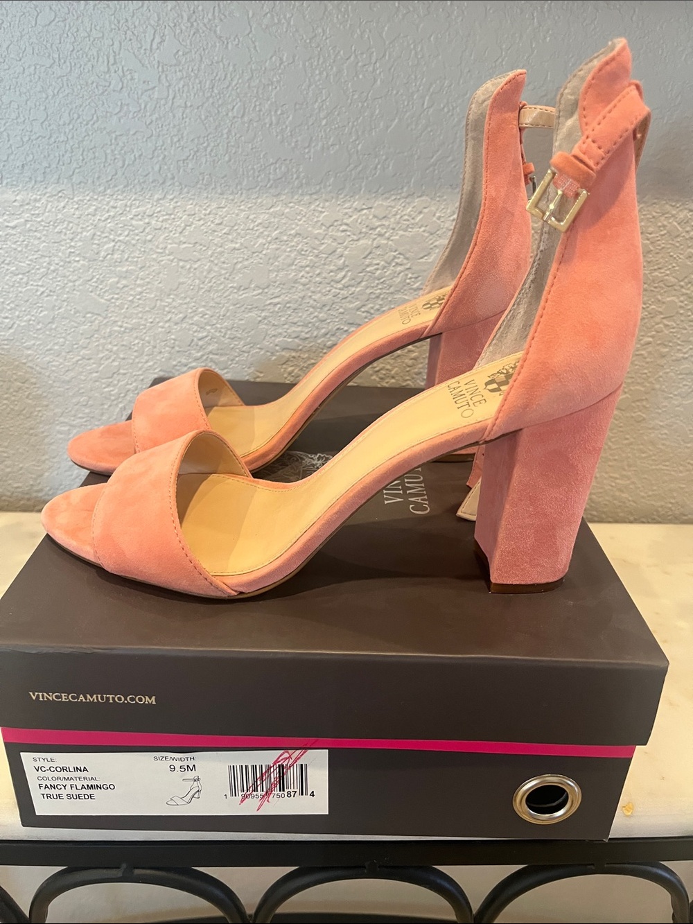 Vince Camuto Flamingo Pink Suede Block Heel Sandals - Picture 4 of 7